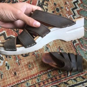 Dansko brown leather wedges